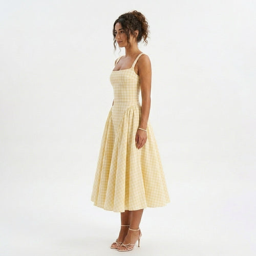 Brigitte | Gingham Wedding Guest Midi Dress