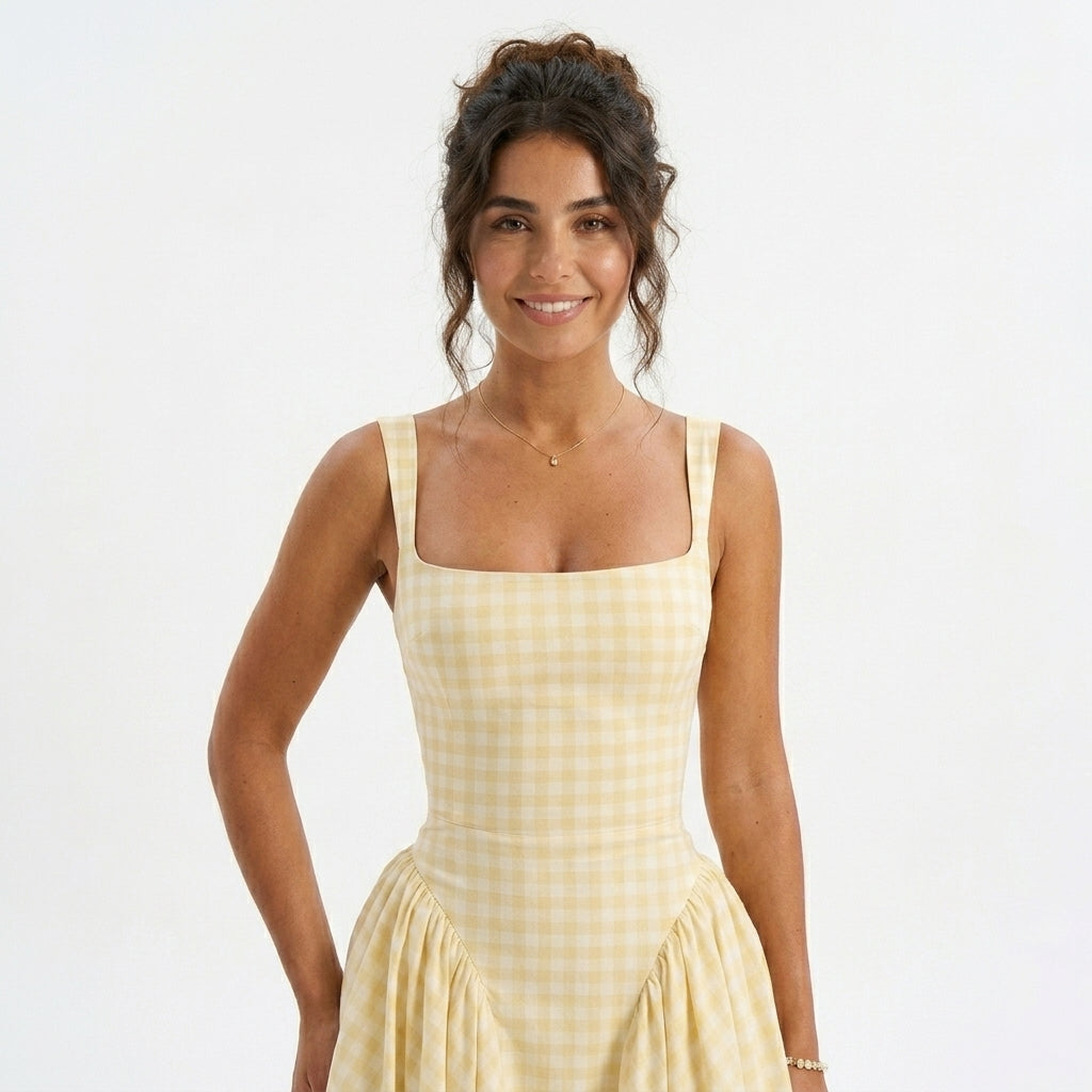 Brigitte | Gingham Wedding Guest Midi Dress