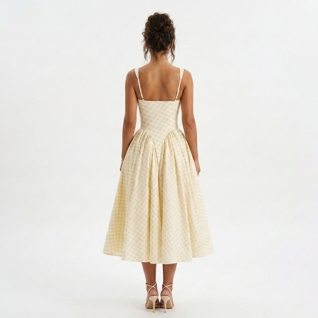 Brigitte | Gingham Wedding Guest Midi Dress
