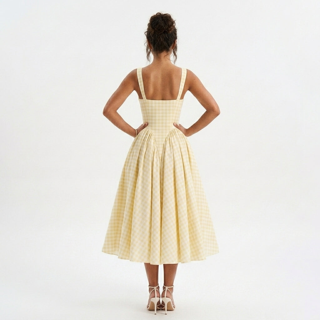 Brigitte | Gingham Wedding Guest Midi Dress