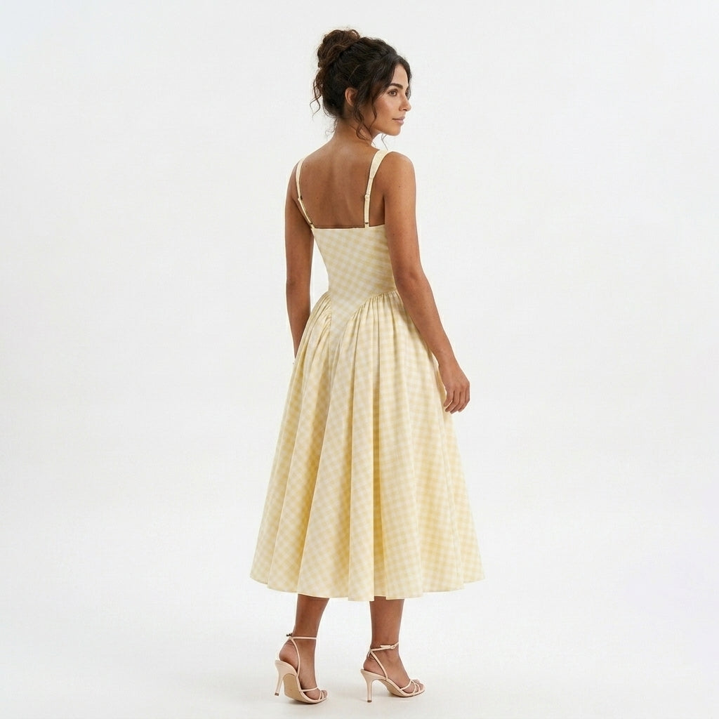 Brigitte | Gingham Wedding Guest Midi Dress