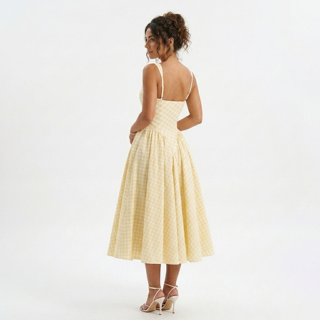 Brigitte | Gingham Wedding Guest Midi Dress