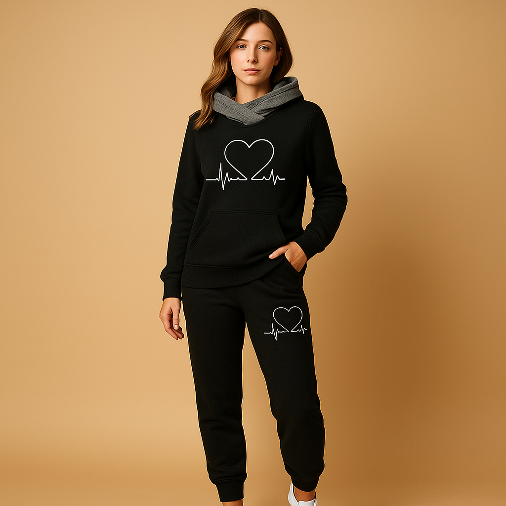 Brisa hooded heart graphic jogging set, black