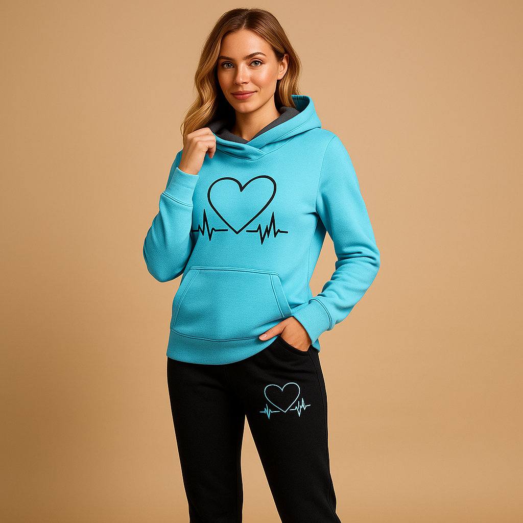 Brisa hooded heart graphic jogging set, sky blue