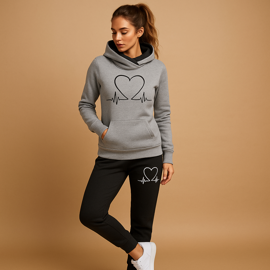 Brisa hooded heart graphic jogging set, gray