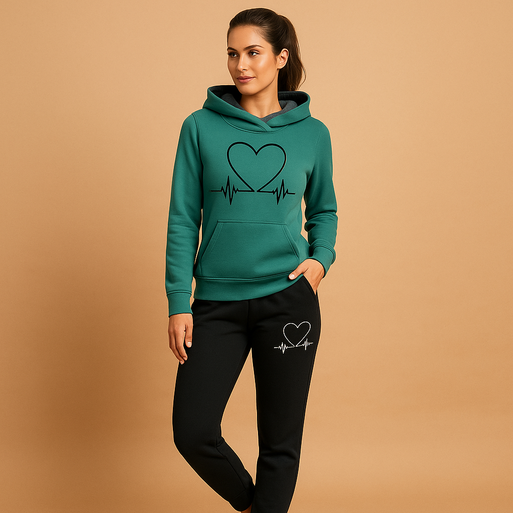 Brisa hooded heart graphic jogging set, green