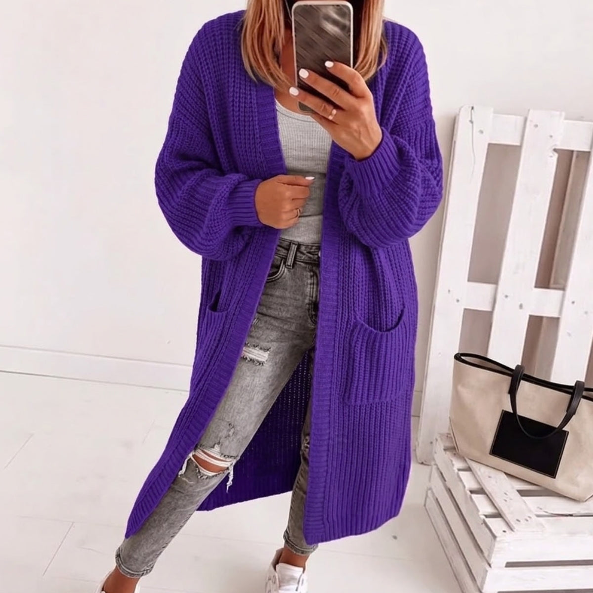 Calanthe oversized open-front balloon sleeve cardigan, purple
