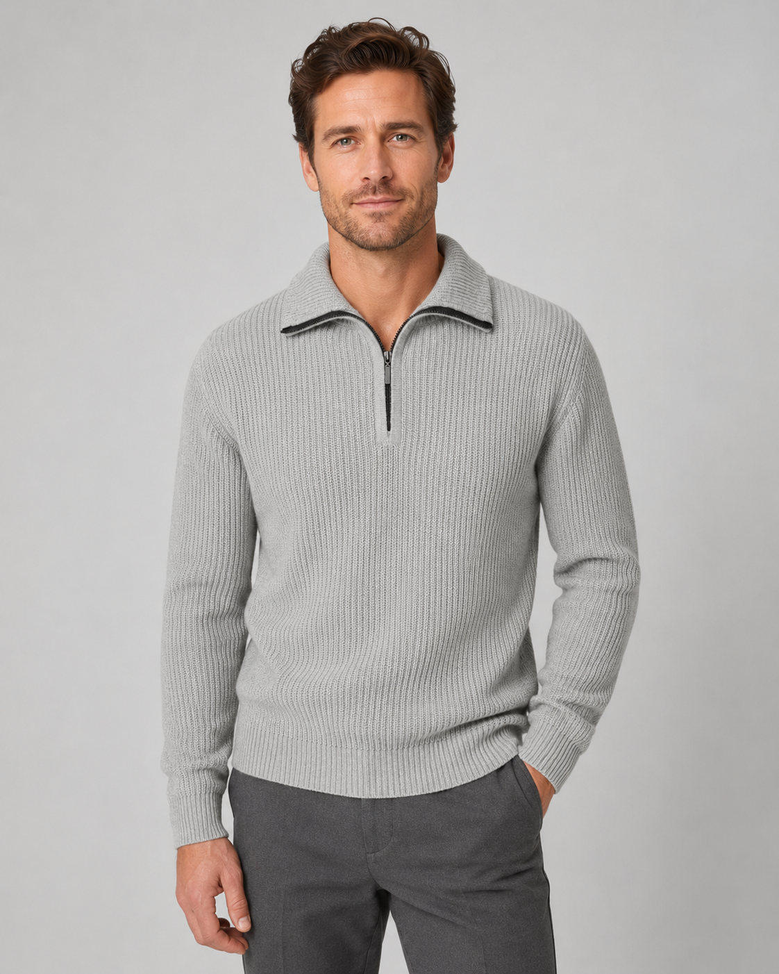 Carl ribbed quarter zip sweater - front view 1