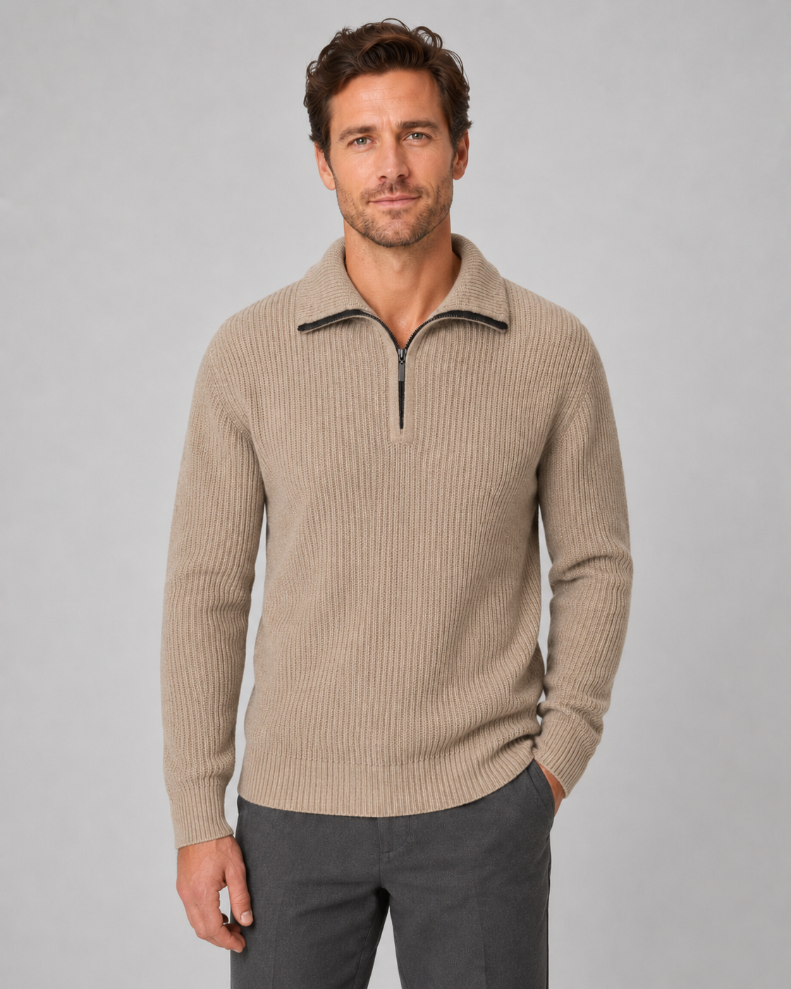Carl ribbed quarter zip sweater - side view