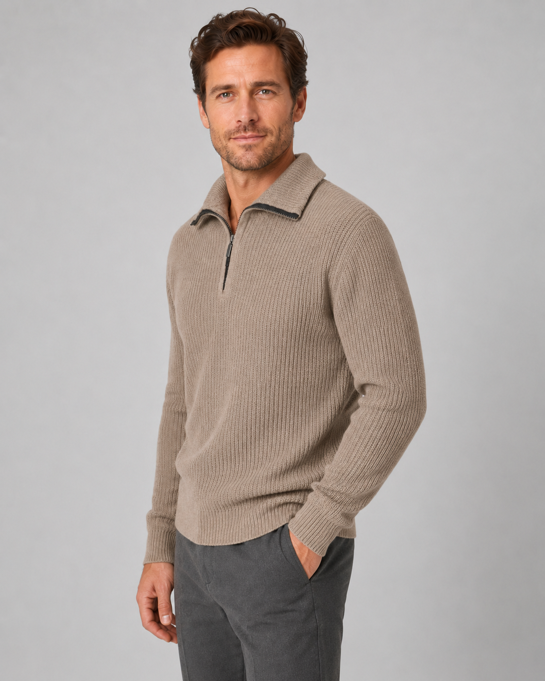 Carl ribbed quarter zip sweater - back view