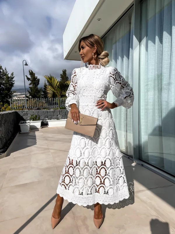 Carla | Long Sleeve Lace Midi Dress