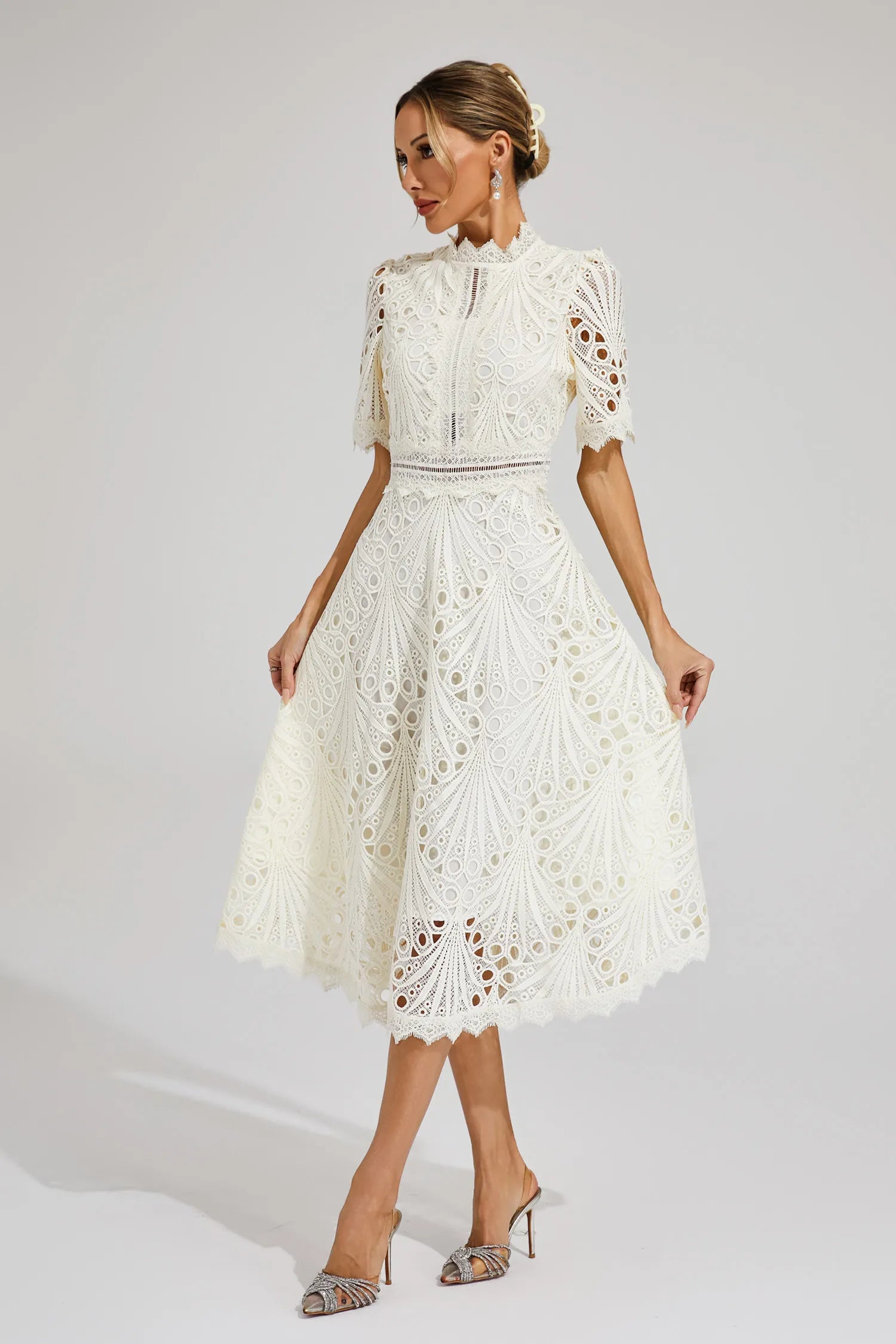 Carlotta | Lace High Neck Midi Dress