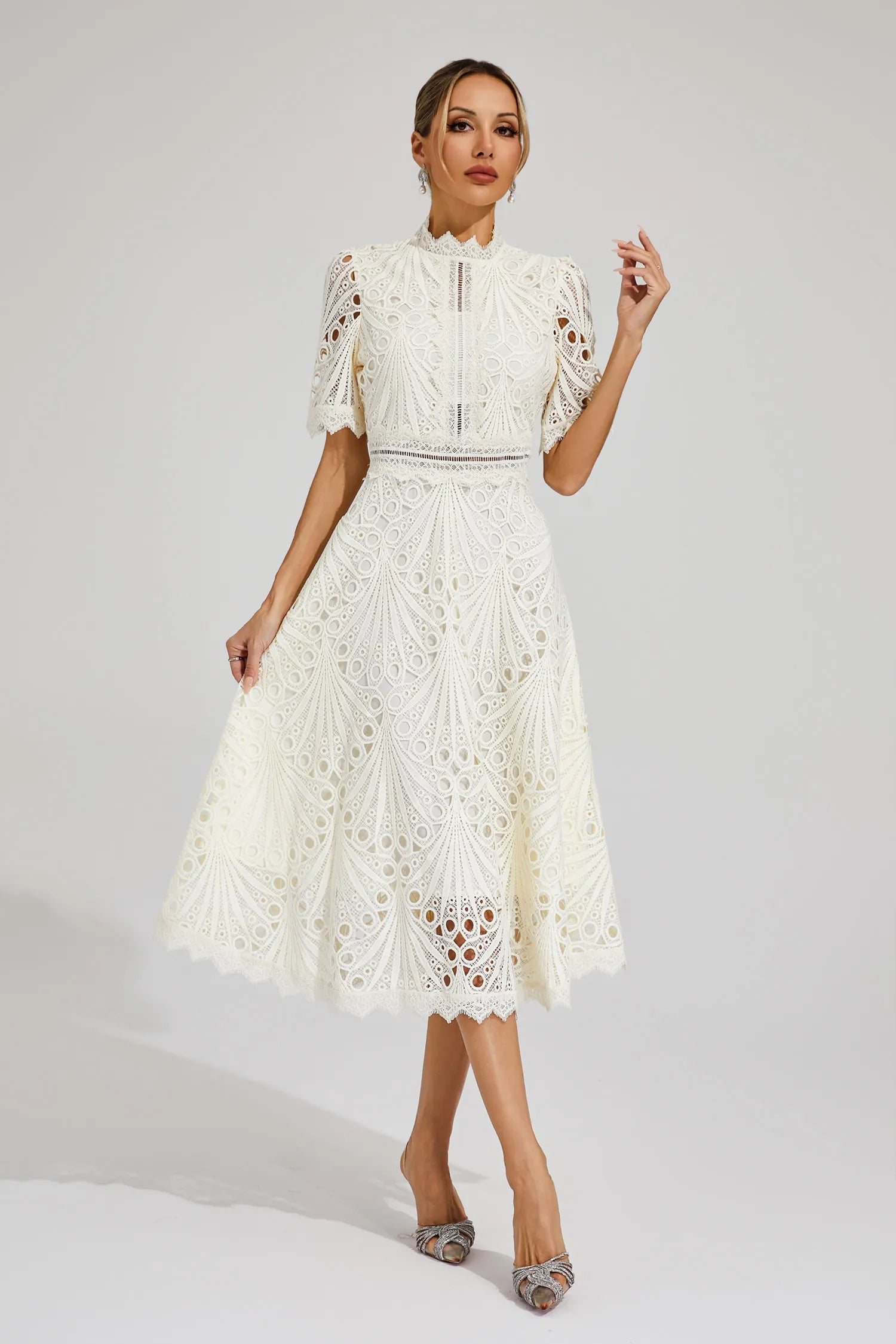 Carlotta | Lace High Neck Midi Dress