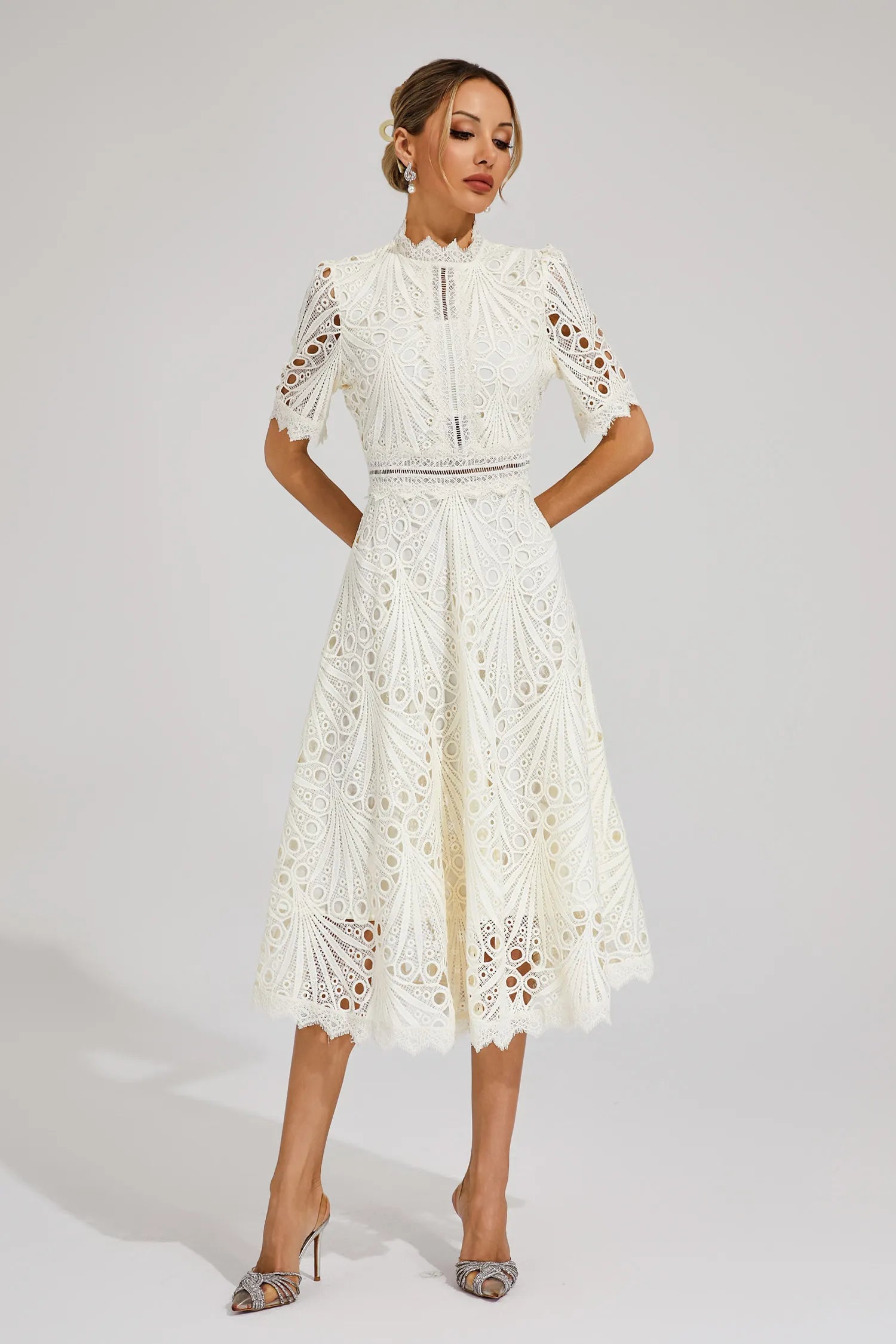 Carlotta | Lace High Neck Midi Dress