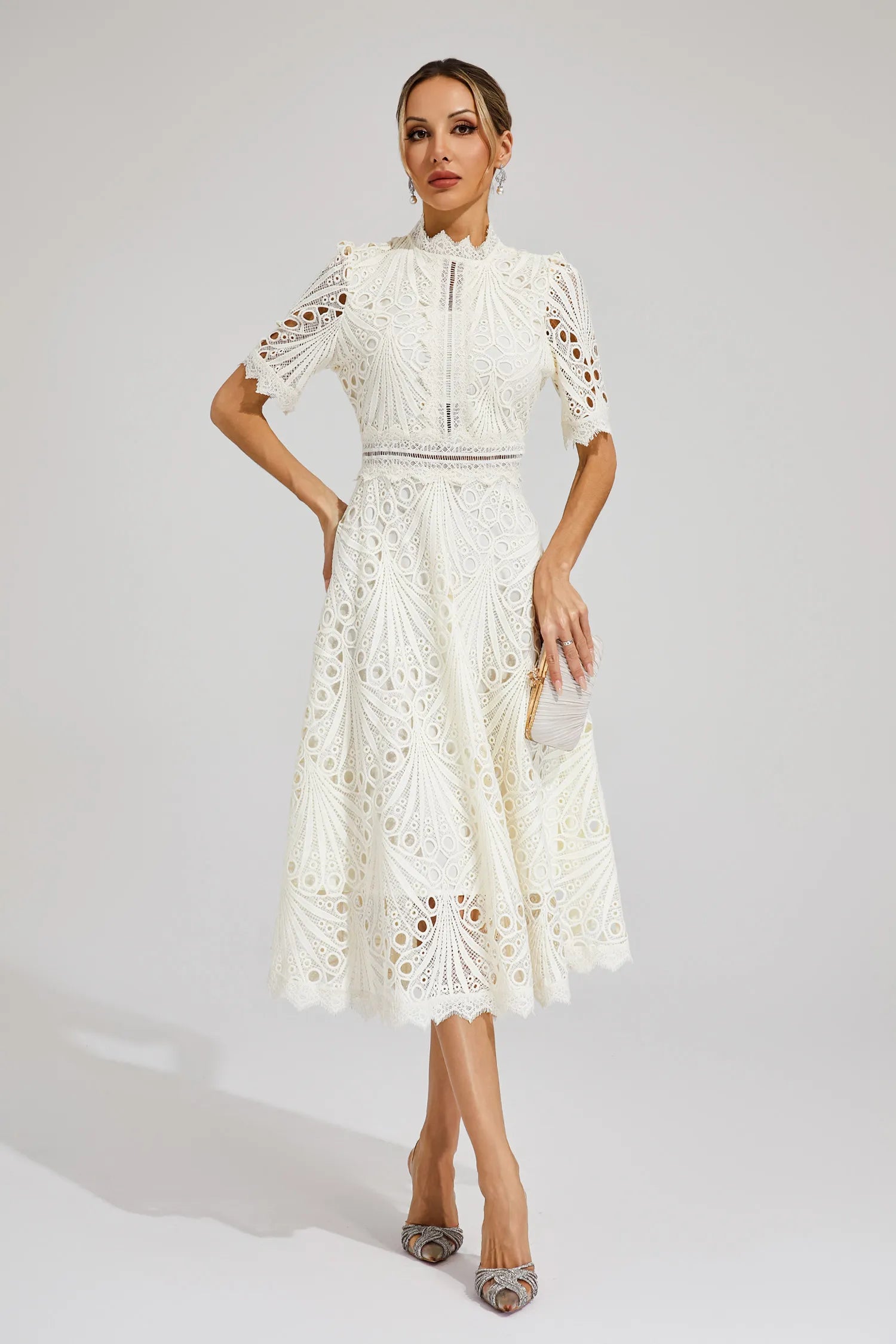 Carlotta | Lace High Neck Midi Dress