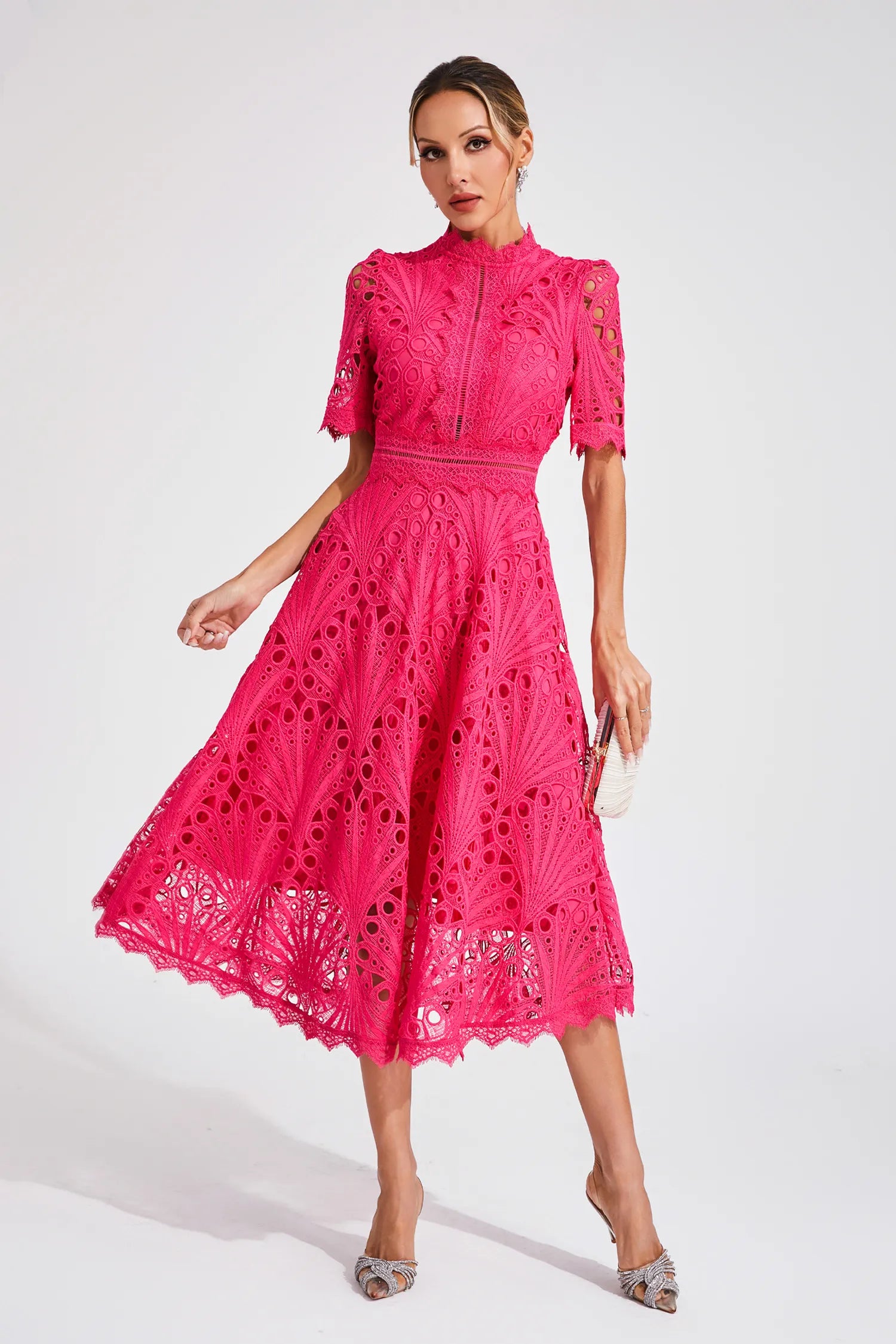 Carlotta | Lace High Neck Midi Dress