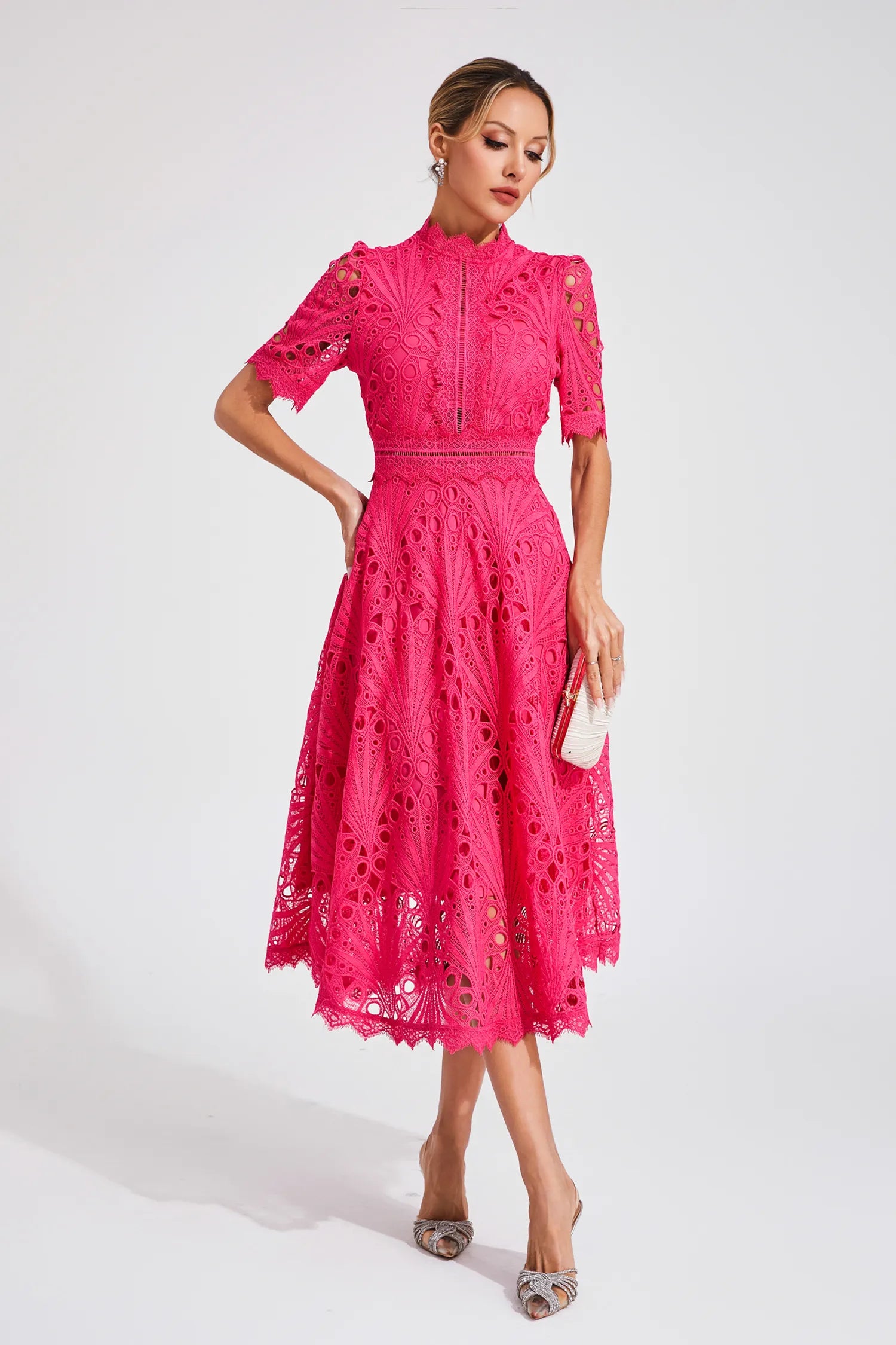 Carlotta | Lace High Neck Midi Dress