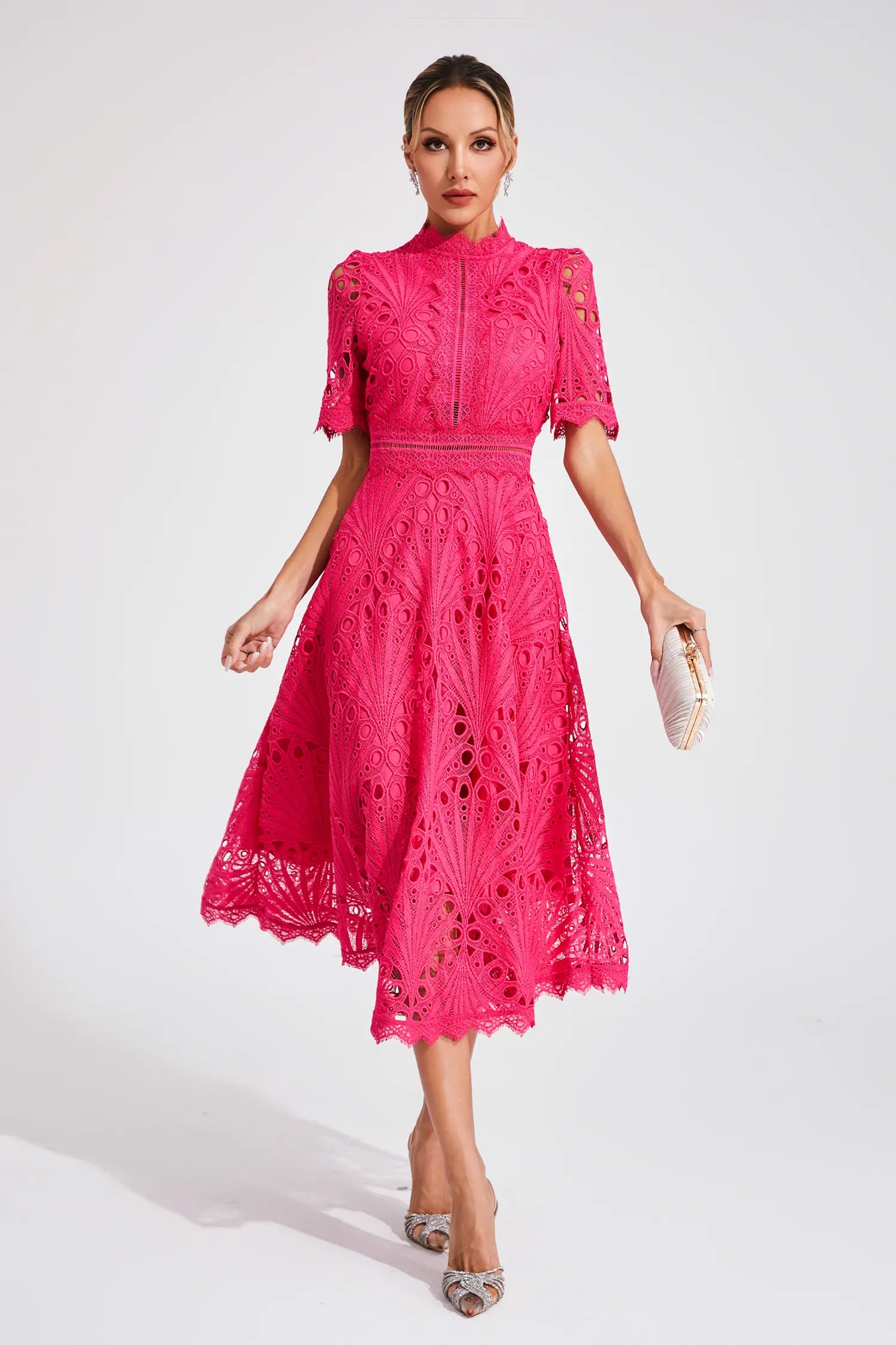 Carlotta | Lace High Neck Midi Dress