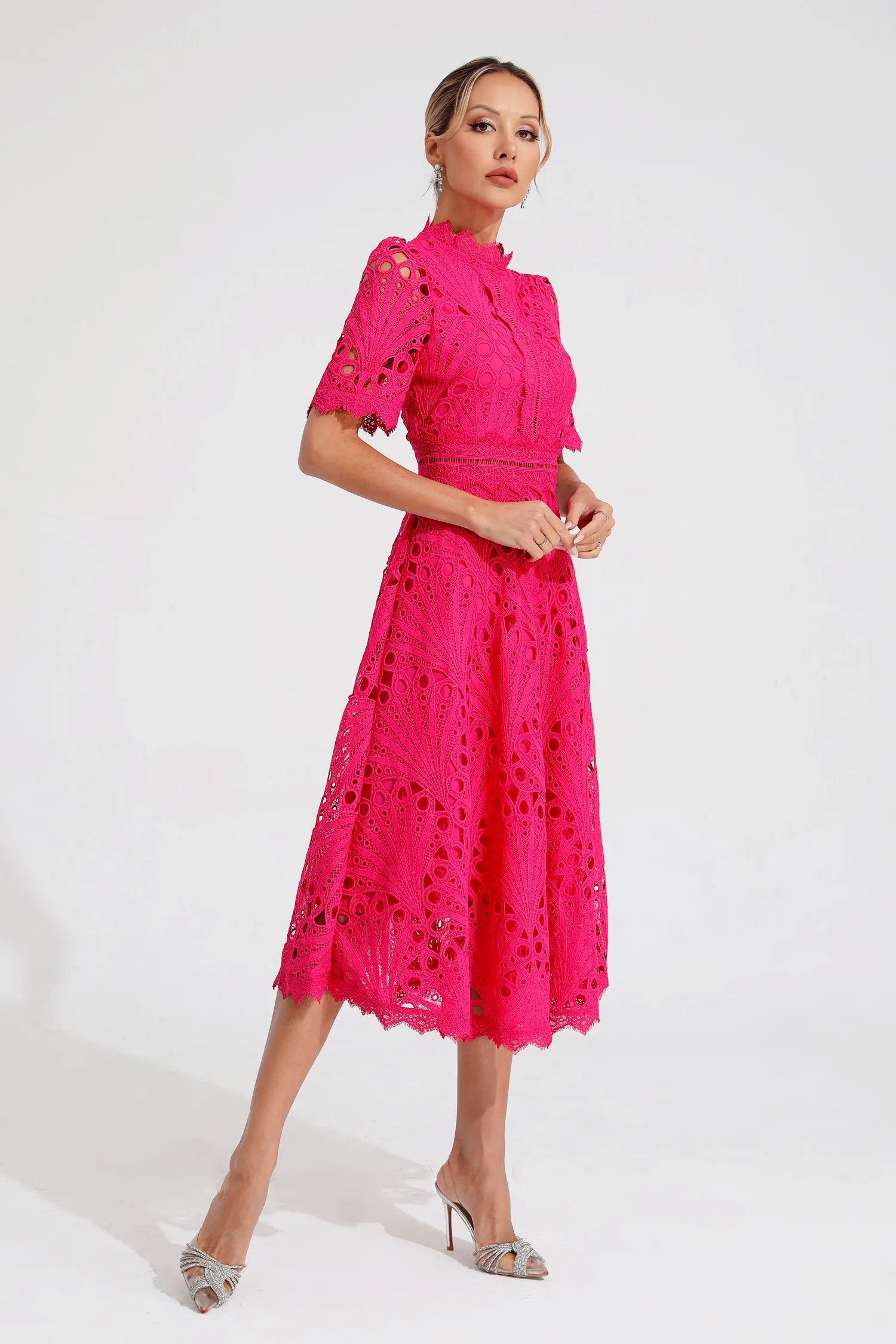 Carlotta | Lace High Neck Midi Dress