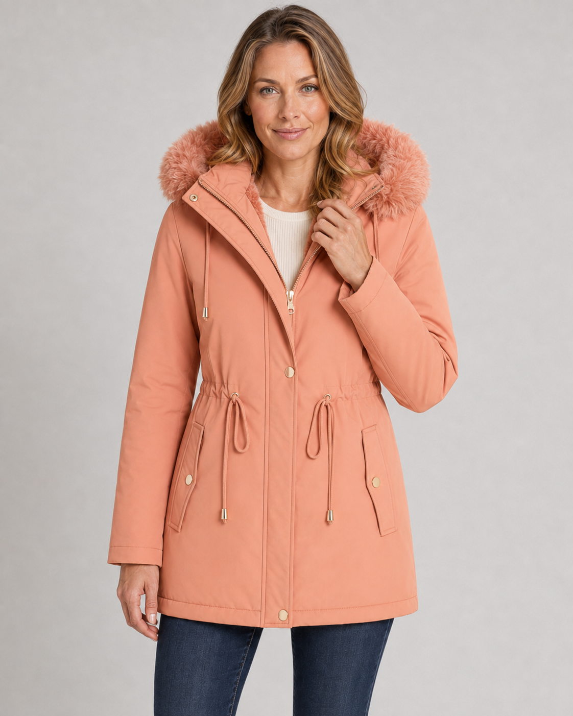 Carol fleece-lined faux-fur hooded parka - front view