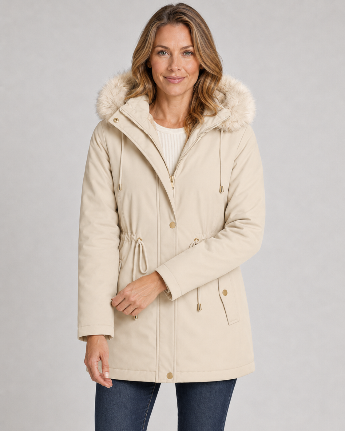 Carol fleece-lined faux-fur hooded parka - full look