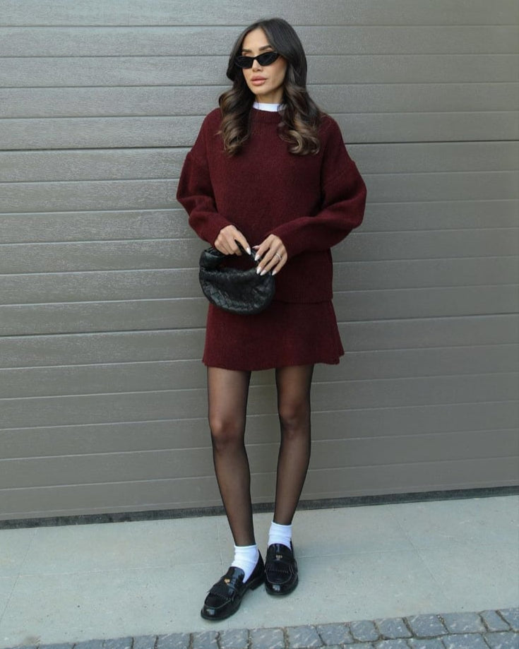 Cassandra ribbed knit jumper and skirt set, red