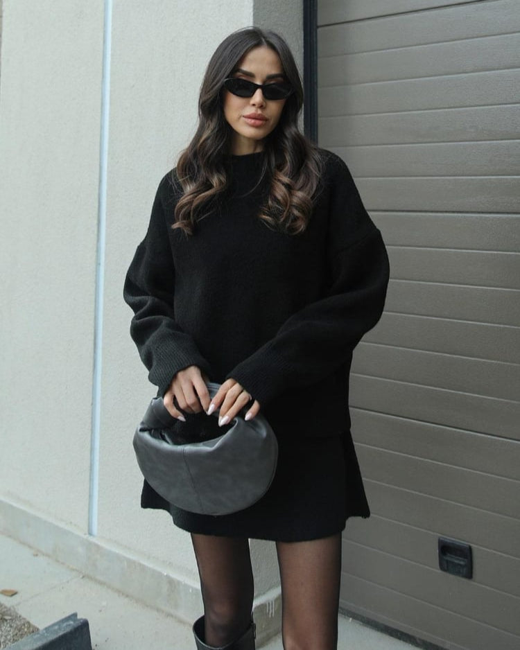 Cassandra ribbed knit jumper and skirt set, black