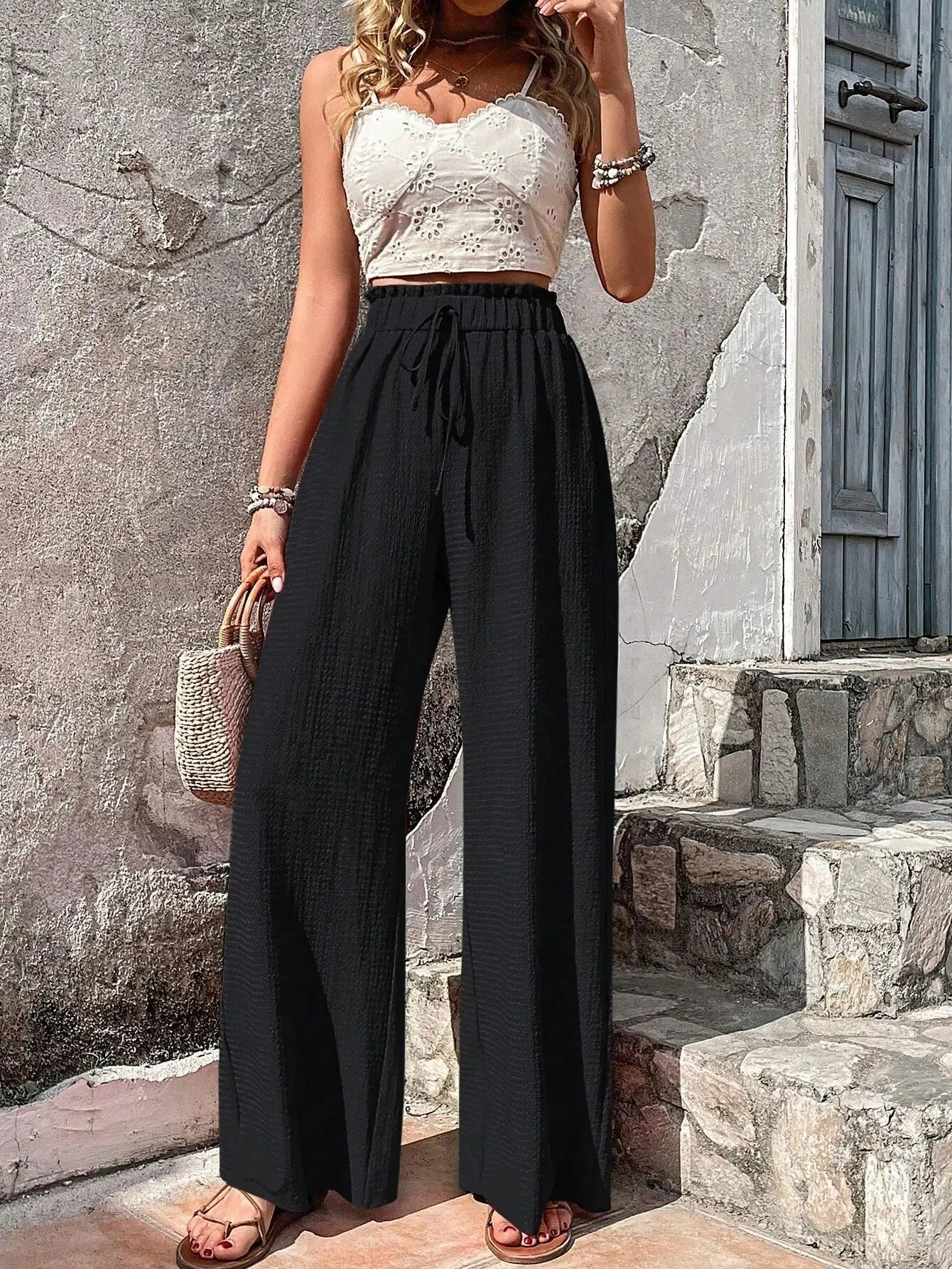 Celeste high waist wide leg trousers - waistband detail