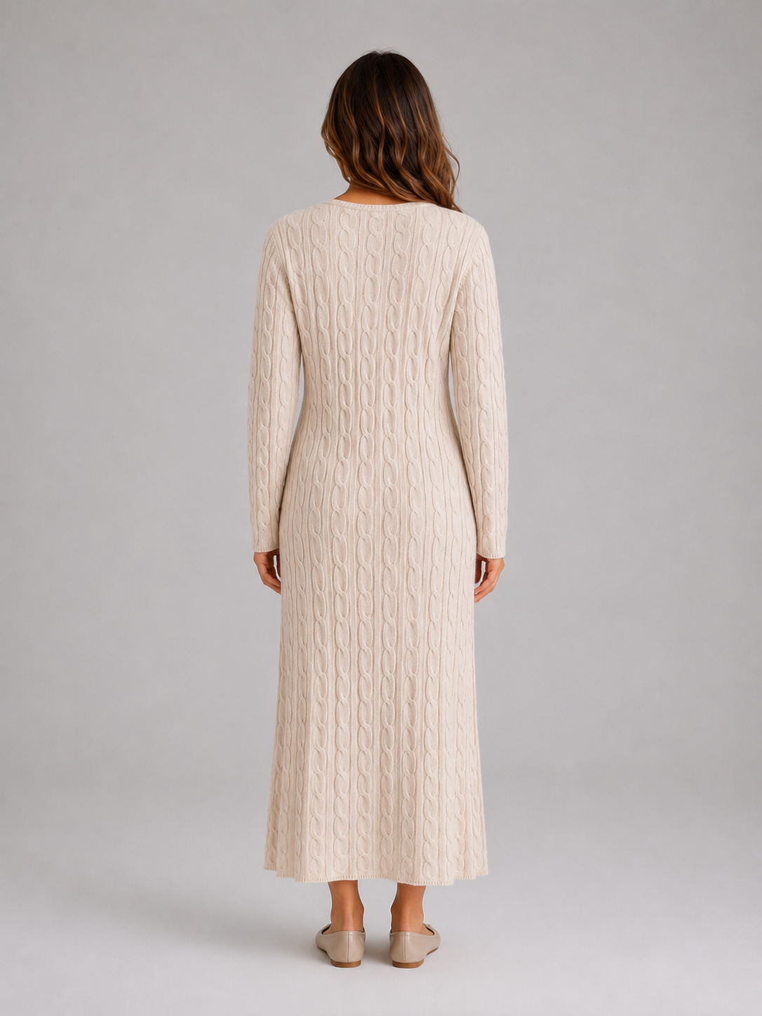 Celia cable knit maxi dress long sleeve - side view