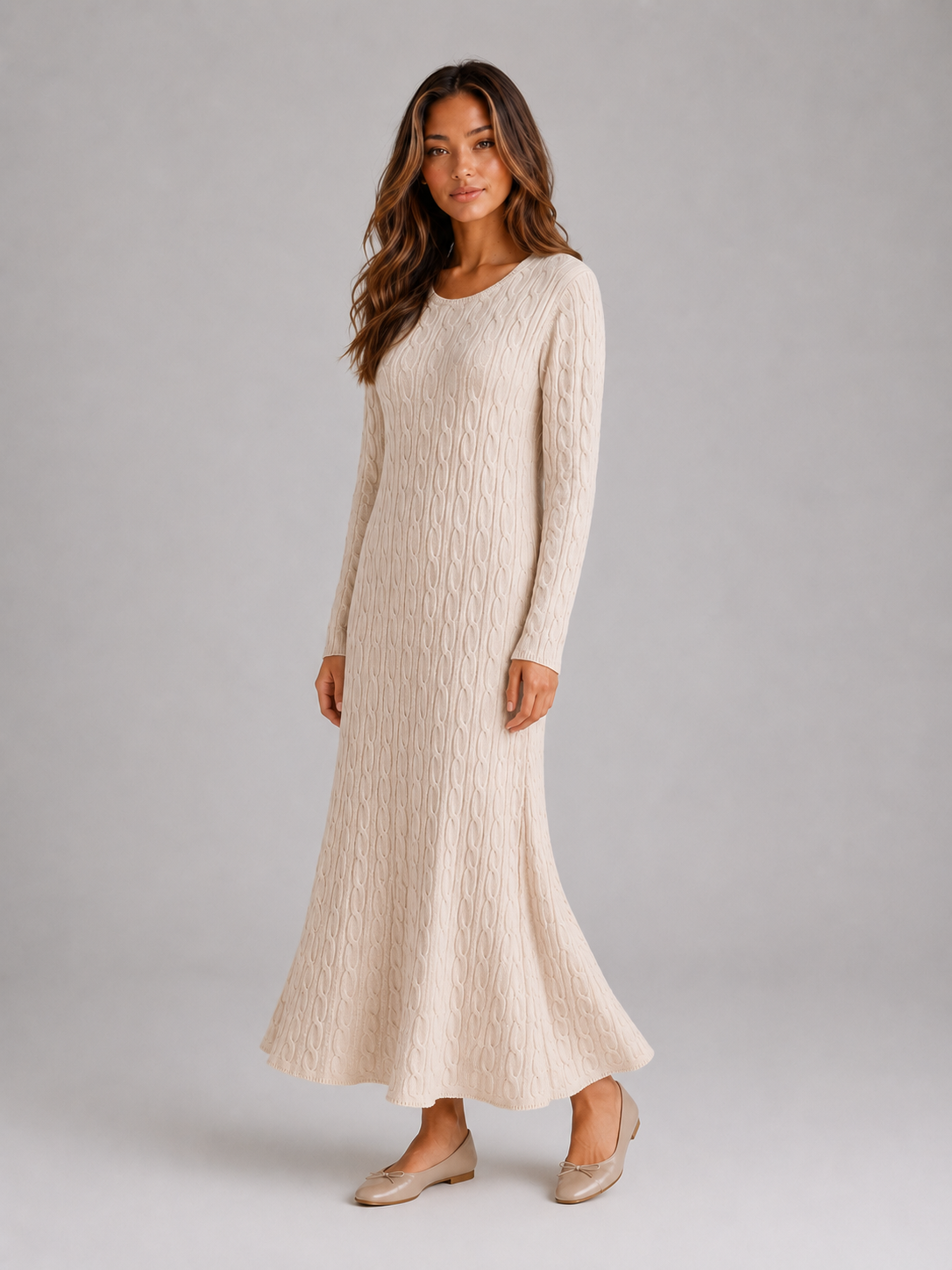 Celia cable knit maxi dress long sleeve - back view