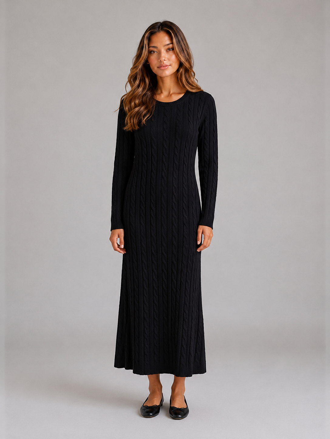 Celia cable knit maxi dress long sleeve - color options