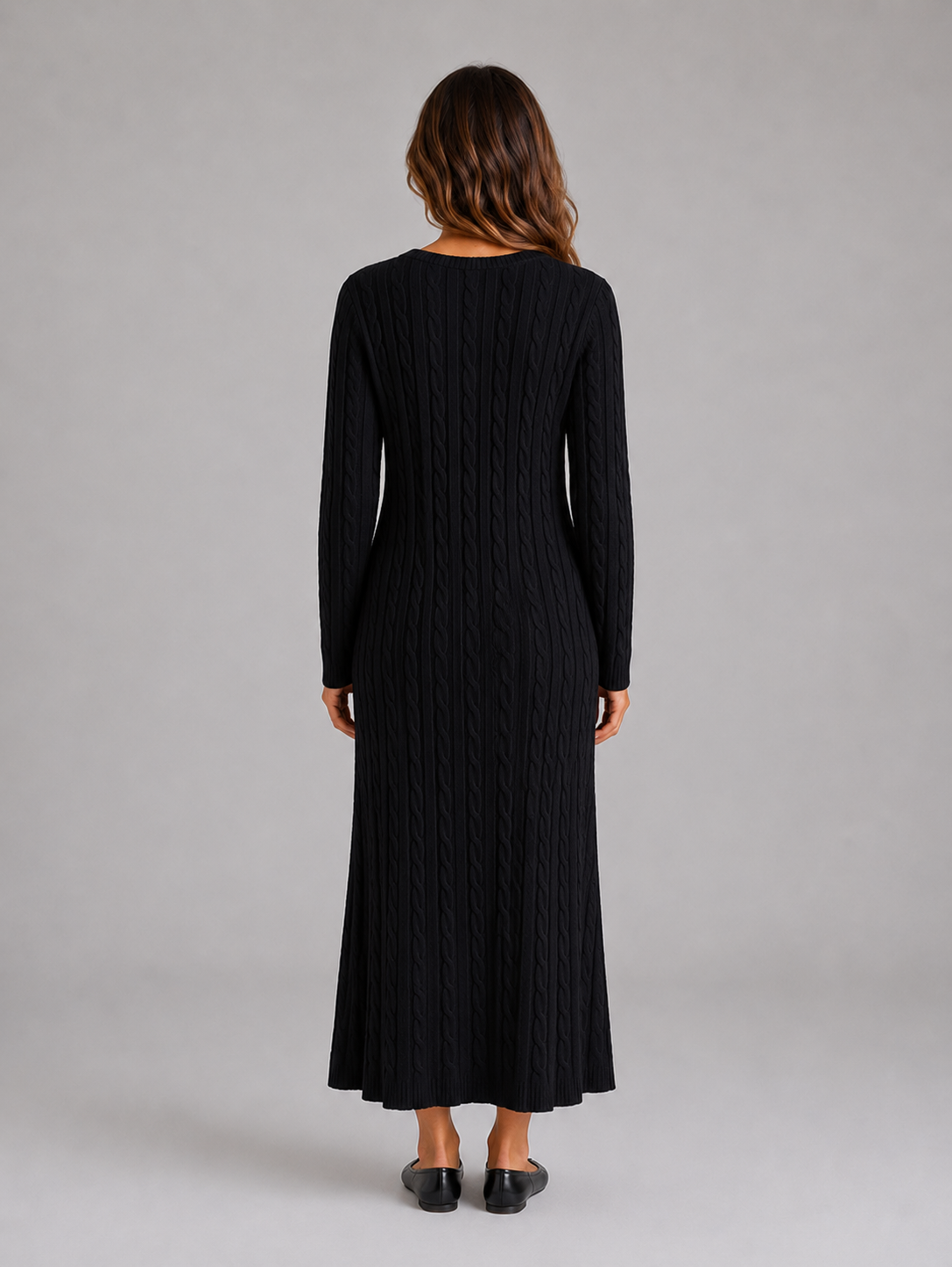 Celia cable knit maxi dress long sleeve - styled outfit