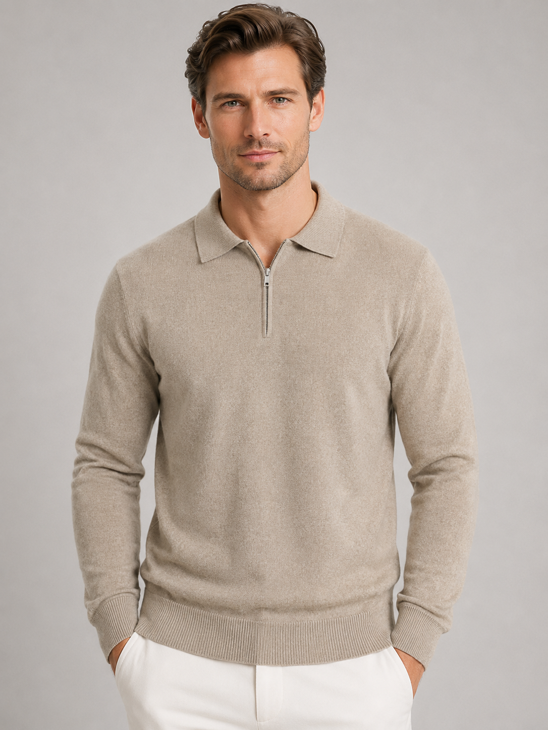 Charles quarter zip polo sweater fine knit - front view