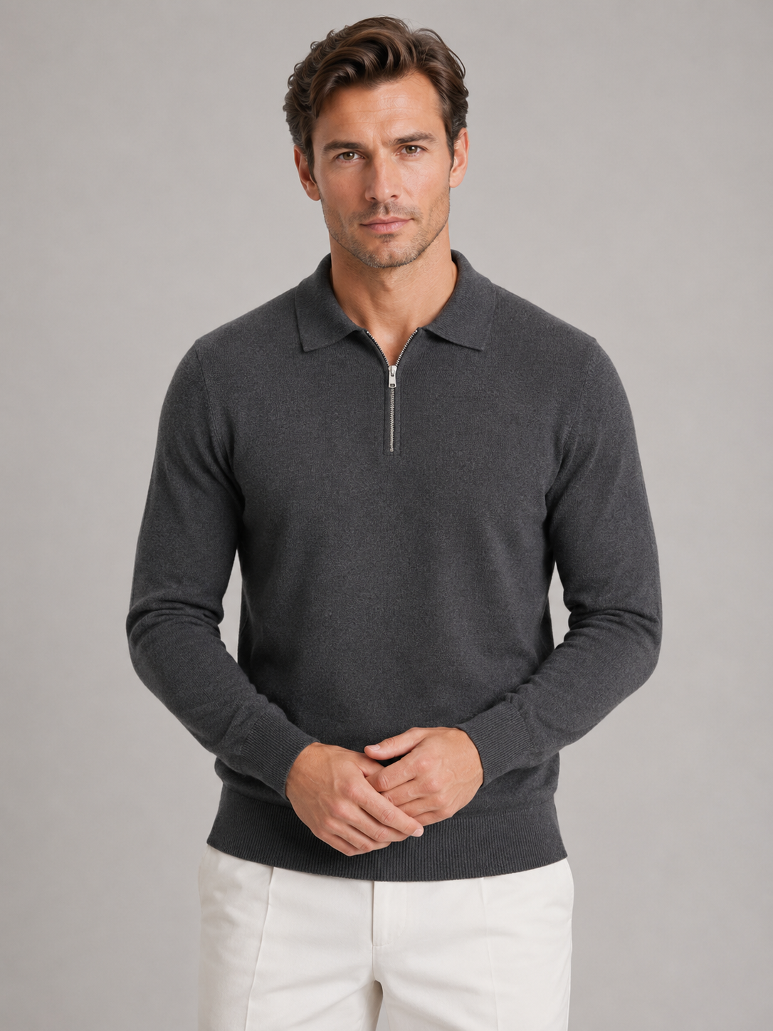 Charles quarter zip polo sweater fine knit - color options 1