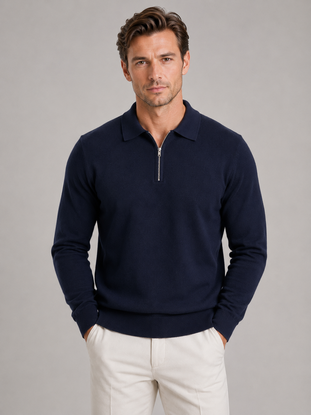 Charles quarter zip polo sweater fine knit - color options 2