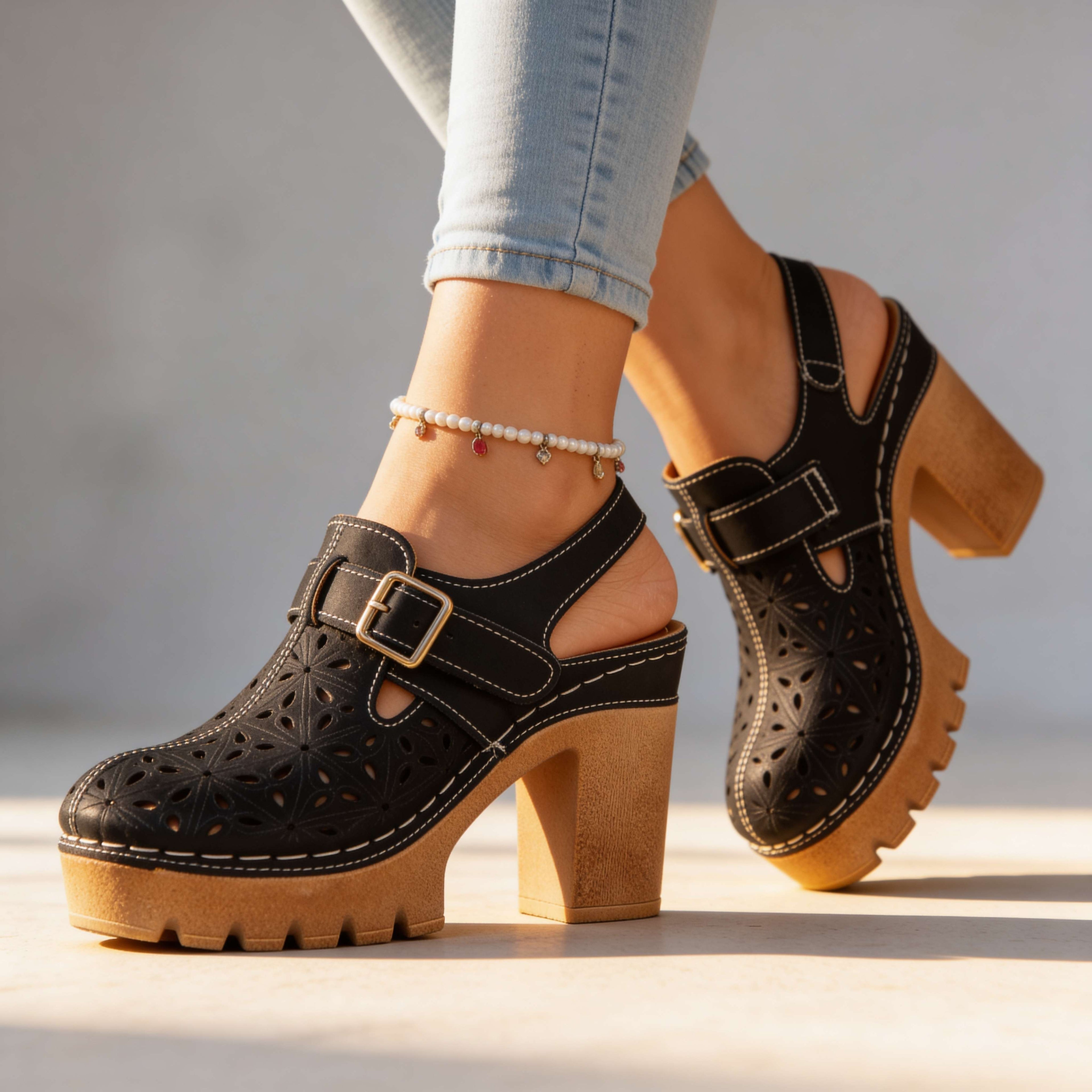 Chelsea | Cutout Platform Clog Heels