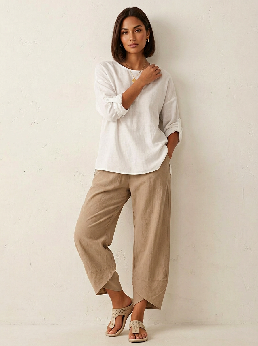 Chloe tulip hem linen capri pants - front view