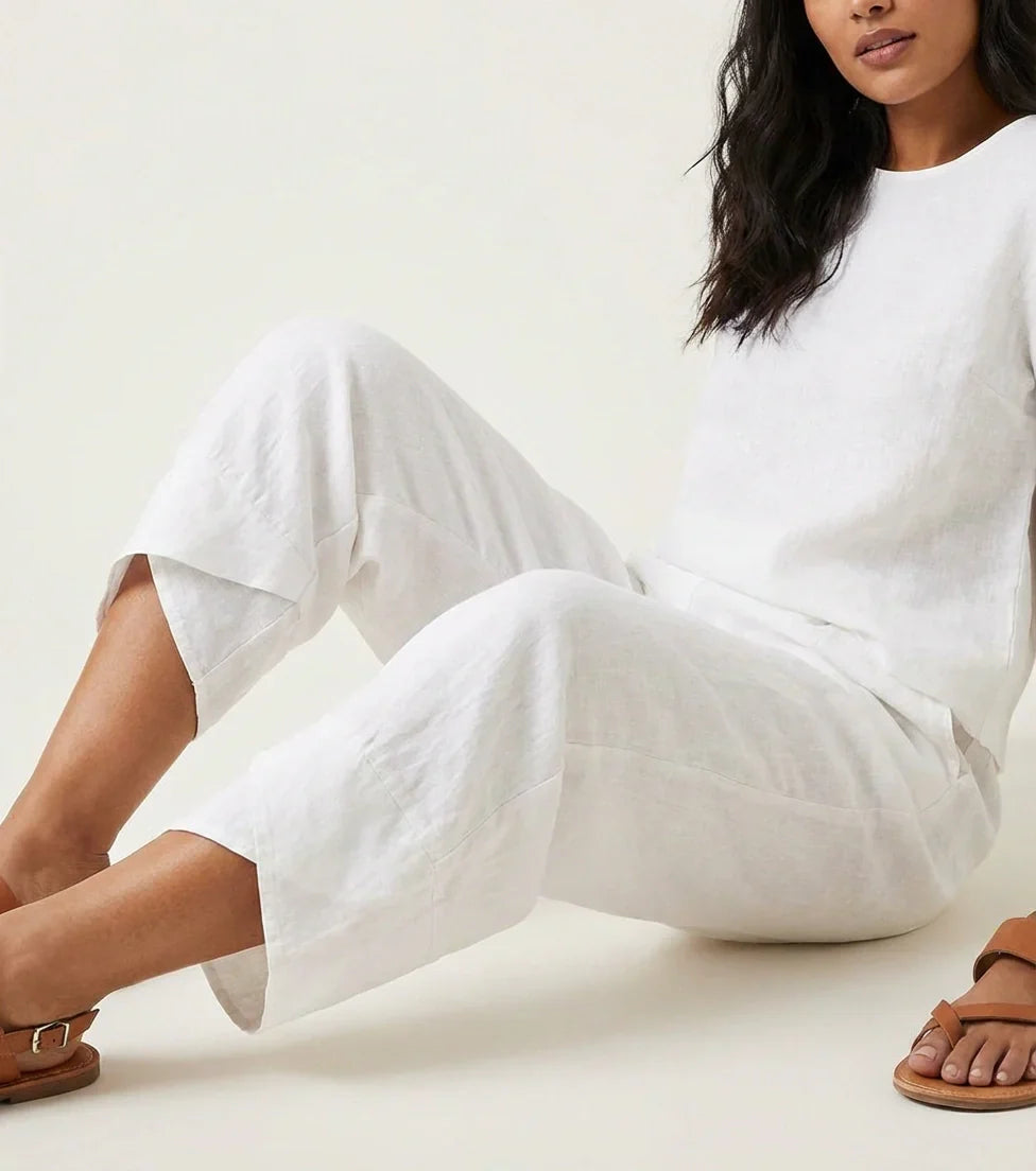 Chloe tulip hem linen capri pants - full look
