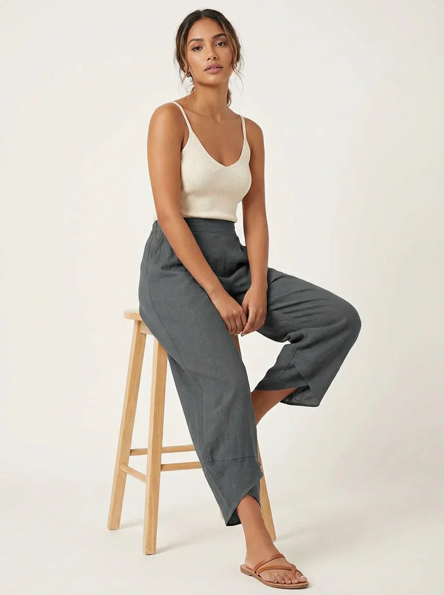 Chloe tulip hem linen capri pants - side view