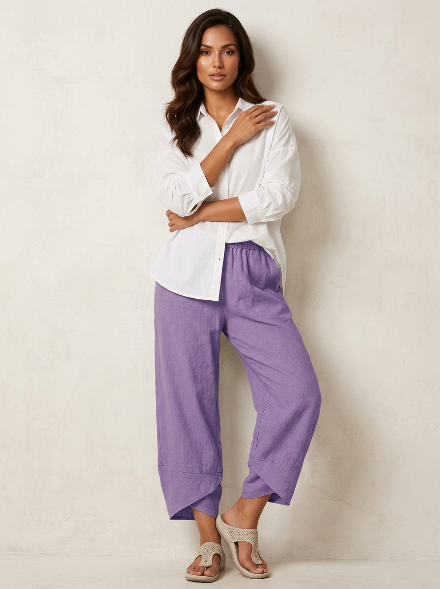 Chloe tulip hem linen capri pants - back view