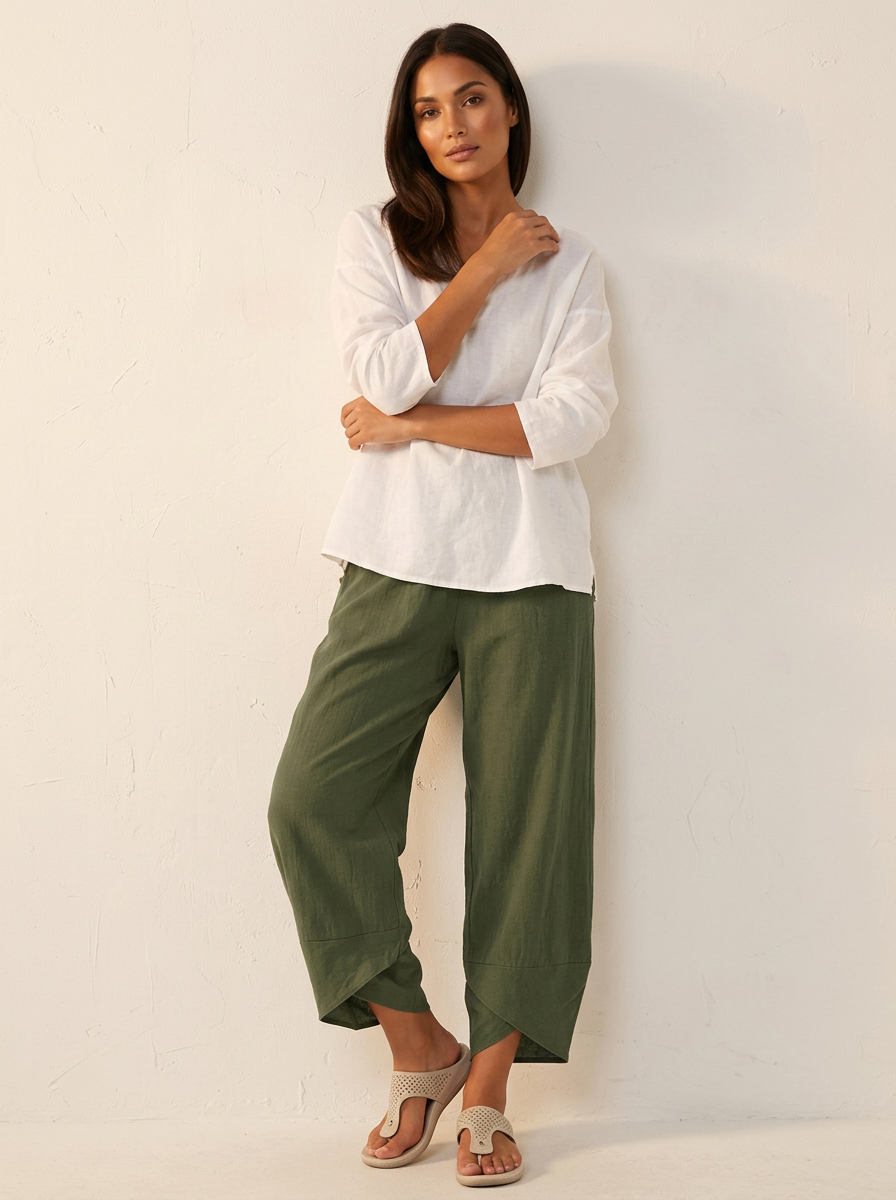 Chloe tulip hem linen capri pants - hem detail