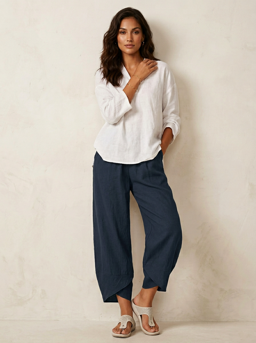 Chloe tulip hem linen capri pants - waistband detail