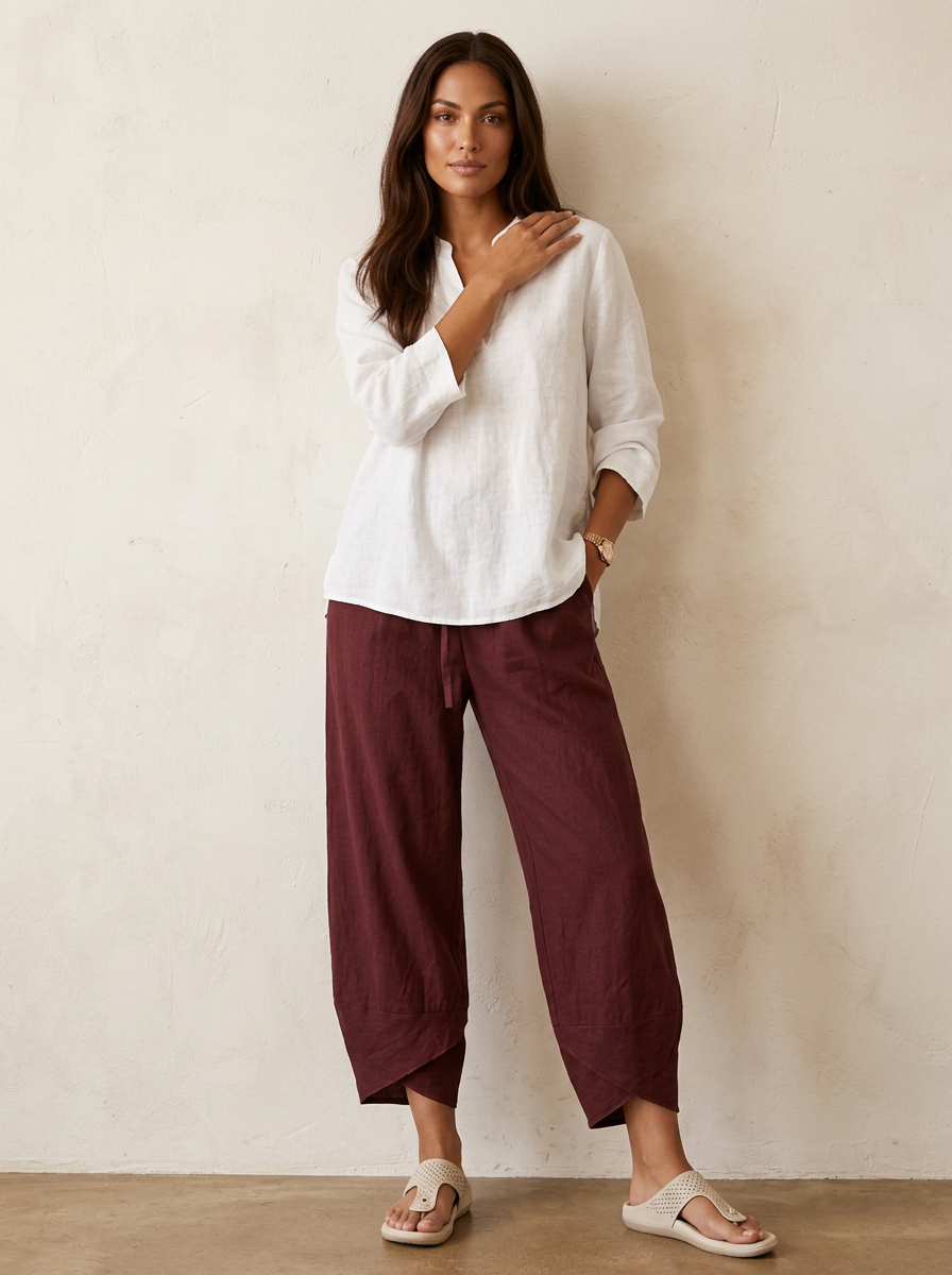 Chloe tulip hem linen capri pants - styled outfit