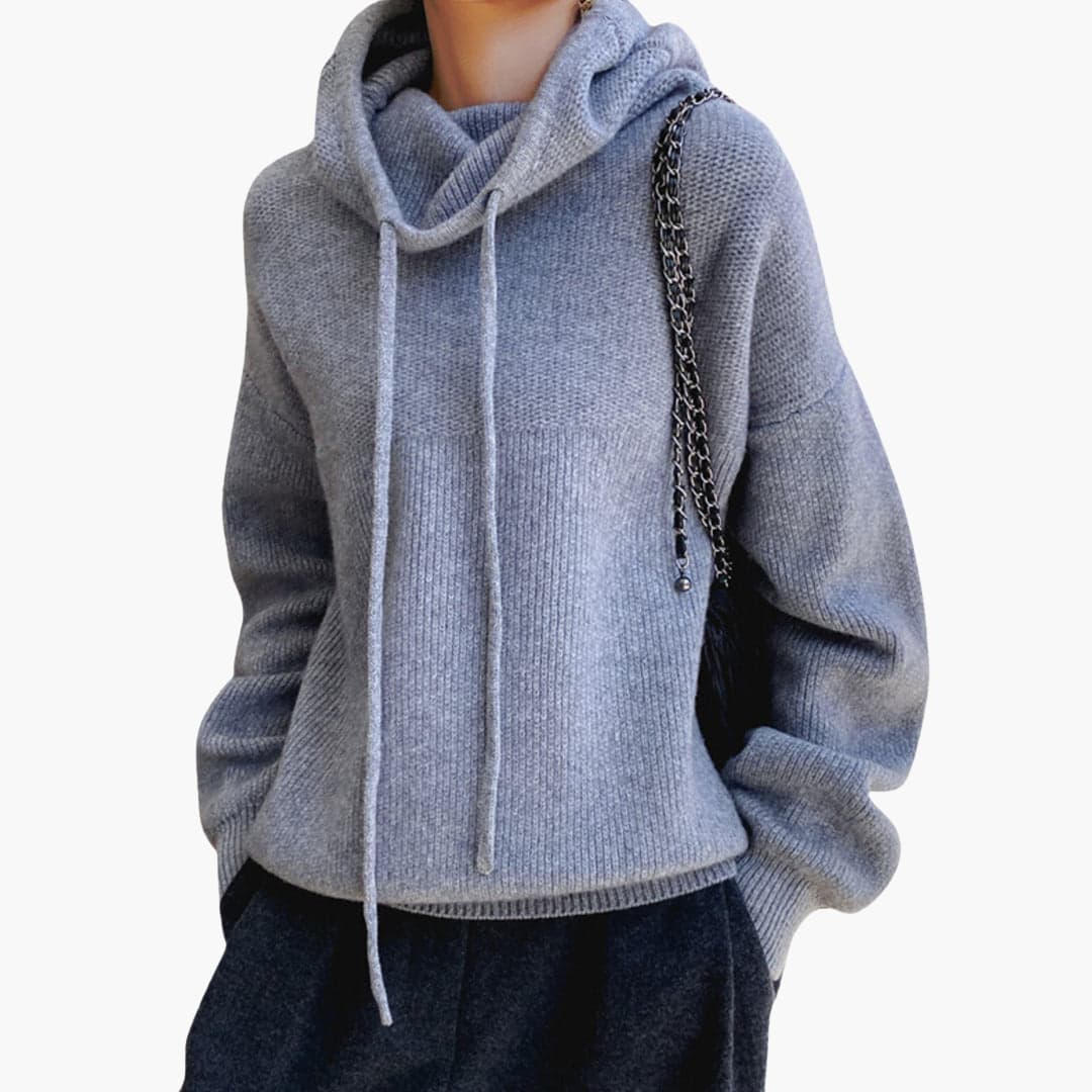 Chloe turtleneck jumper drawstring detail - front view