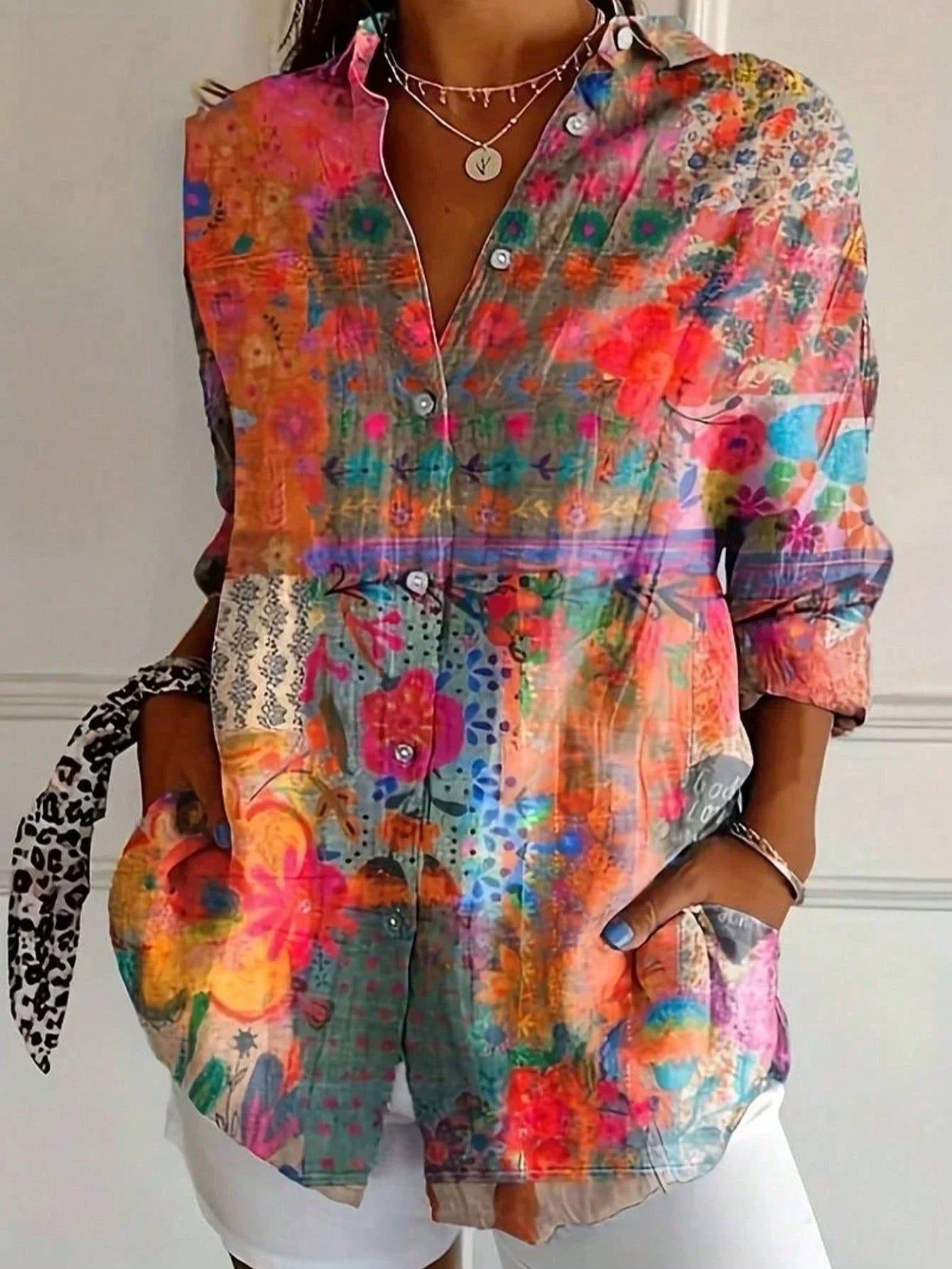 Christina | Artistic Print Relaxed Button-Up Blouse
