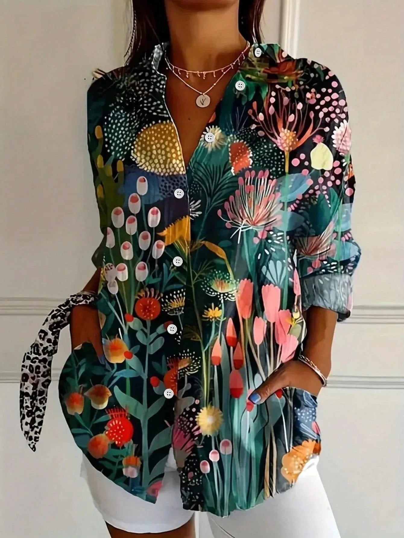 Christina | Artistic Print Relaxed Button-Up Blouse