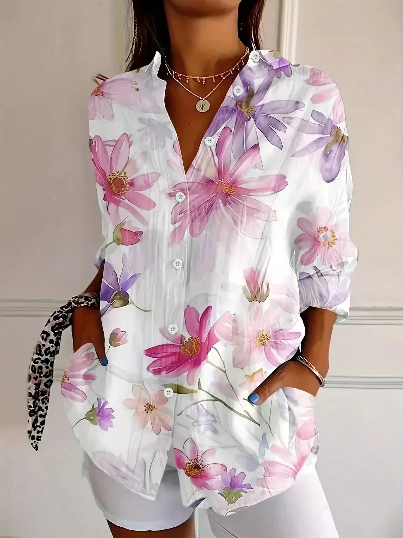 Christina | Artistic Print Relaxed Button-Up Blouse