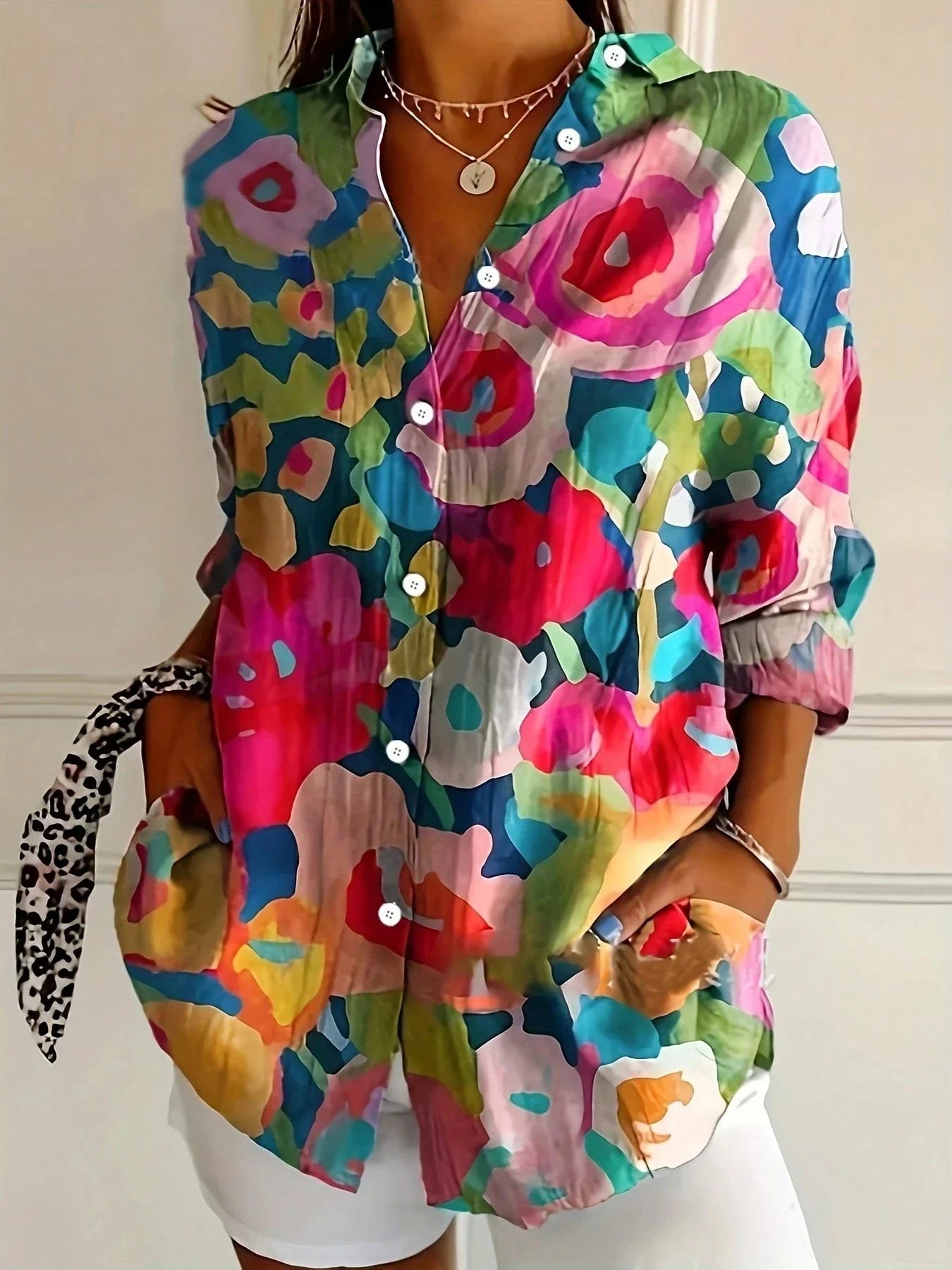 Christina | Artistic Print Relaxed Button-Up Blouse