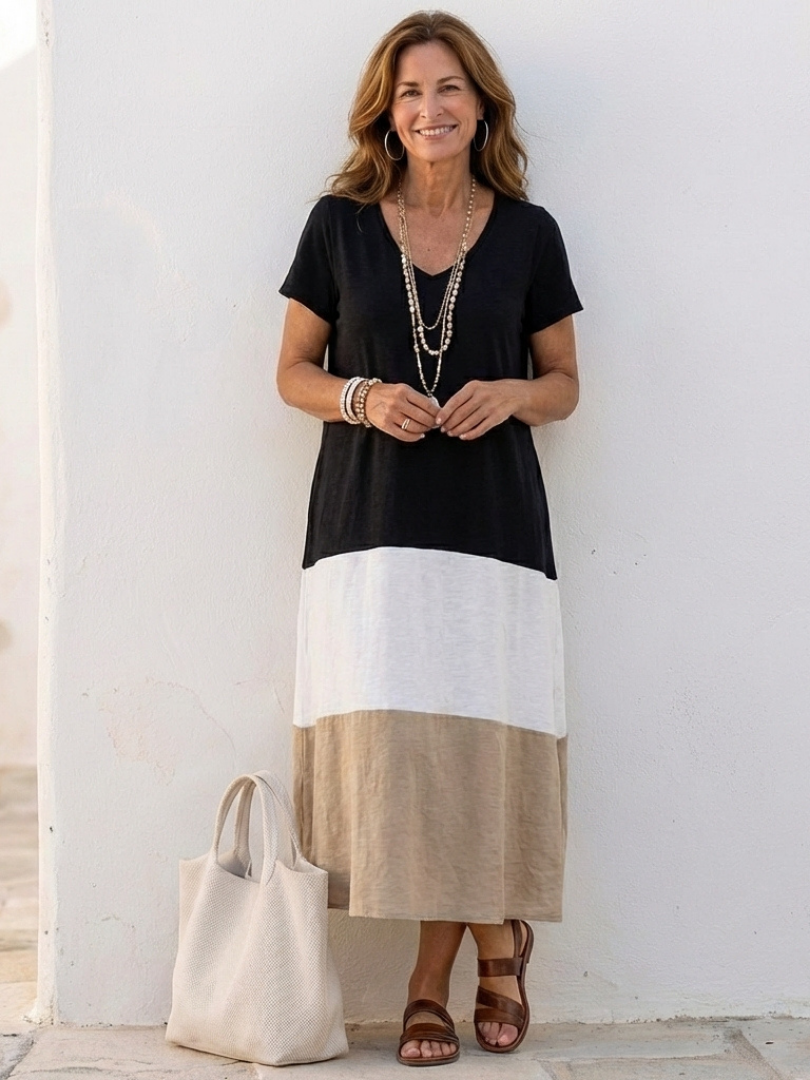 Claire | Women's Color Block V Neck Midi Dress