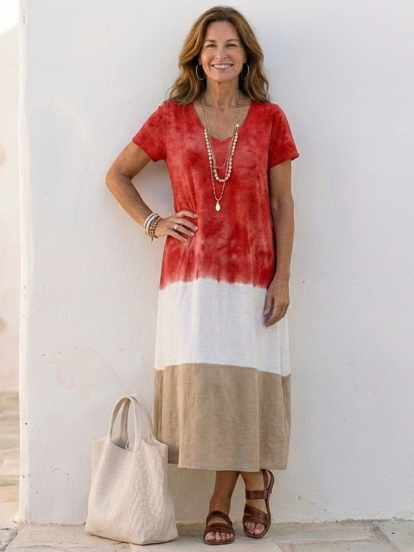 Claire | Women's Color Block V Neck Midi Dress